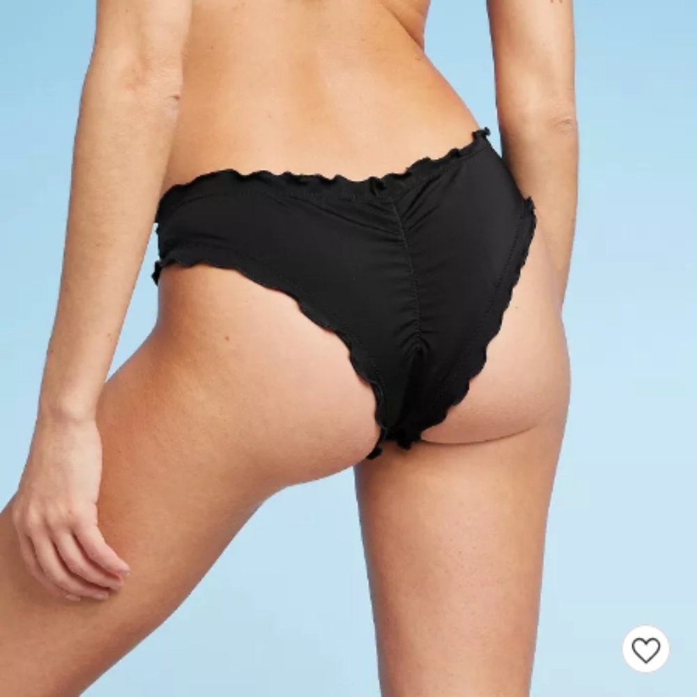 Women's Ruffle Extra Cheeky Bikini Bottom Black M